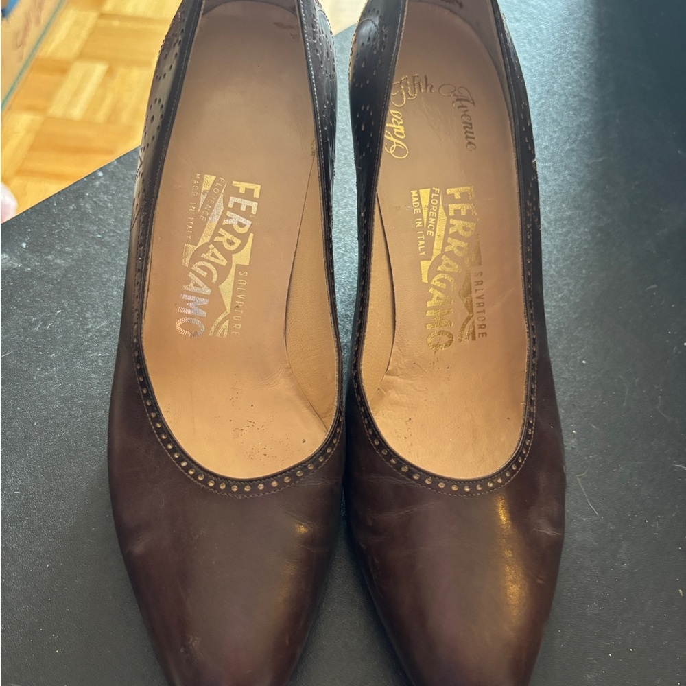 Salvatore Ferragamo Dark Brown Leather Heels